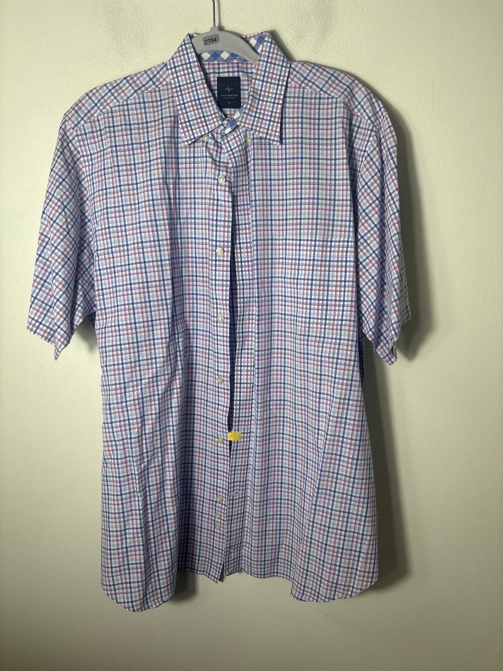 Mens Tailorbird Blue and Pink Plaid Cotton Short Sleeve Button Up Shirt sz XL